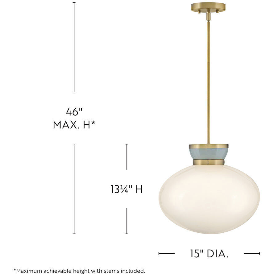 Lucy 1 Light 15 inch Lacquered Brass with Seafoam Pendant Ceiling Light
