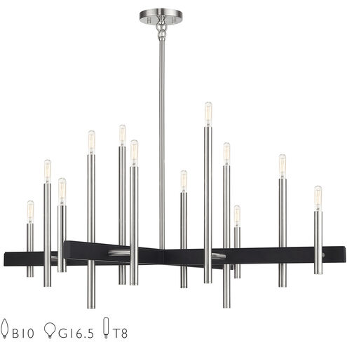 Denmark 12 Light Brushed Nickel with Black Accents Linear Chandelier Ceiling Light