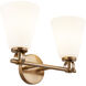 Fusion Collection - Bolzano Family 2 Light 16 inch Brushed Brass and Opal Bath Bar Wall Light, EVOLV