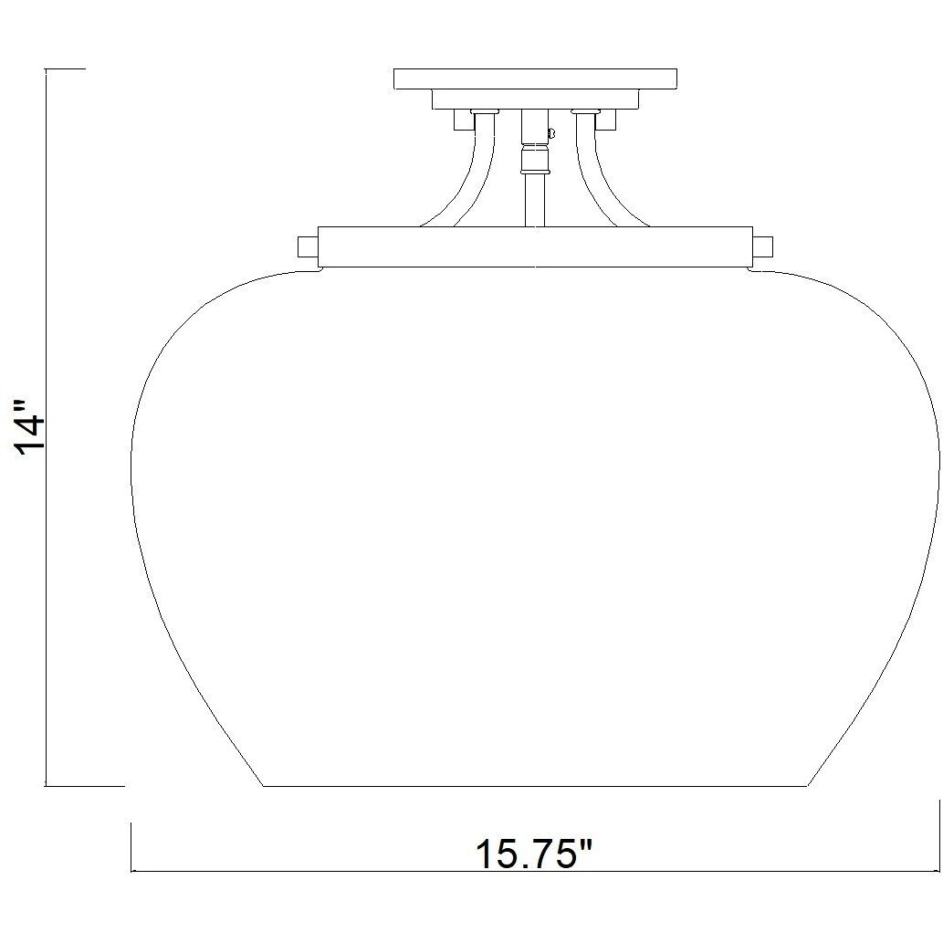 Joliet 3 Light 15.75 inch Burnished Brass Semi Flush Mount Ceiling Light