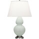 Double Gourd 31 inch 150.00 watt Matte Celadon Glazed Ceramic with Antique Silver Table Lamp Portable Light in Pearl Dupioni