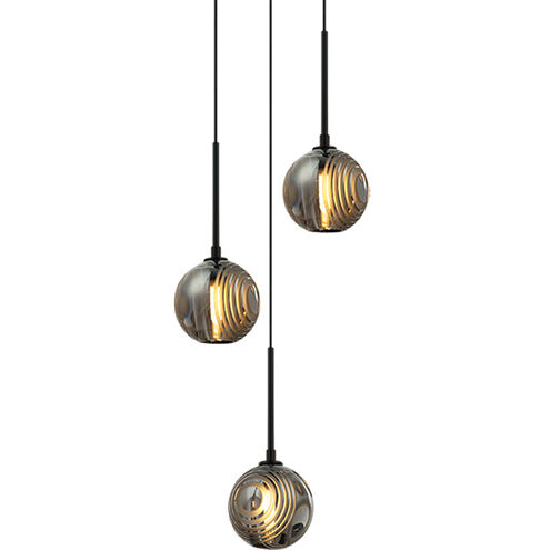 Jemyca 3 Light 12.88 inch Matte Black Pendant Ceiling Light in Matte Black and Smoke