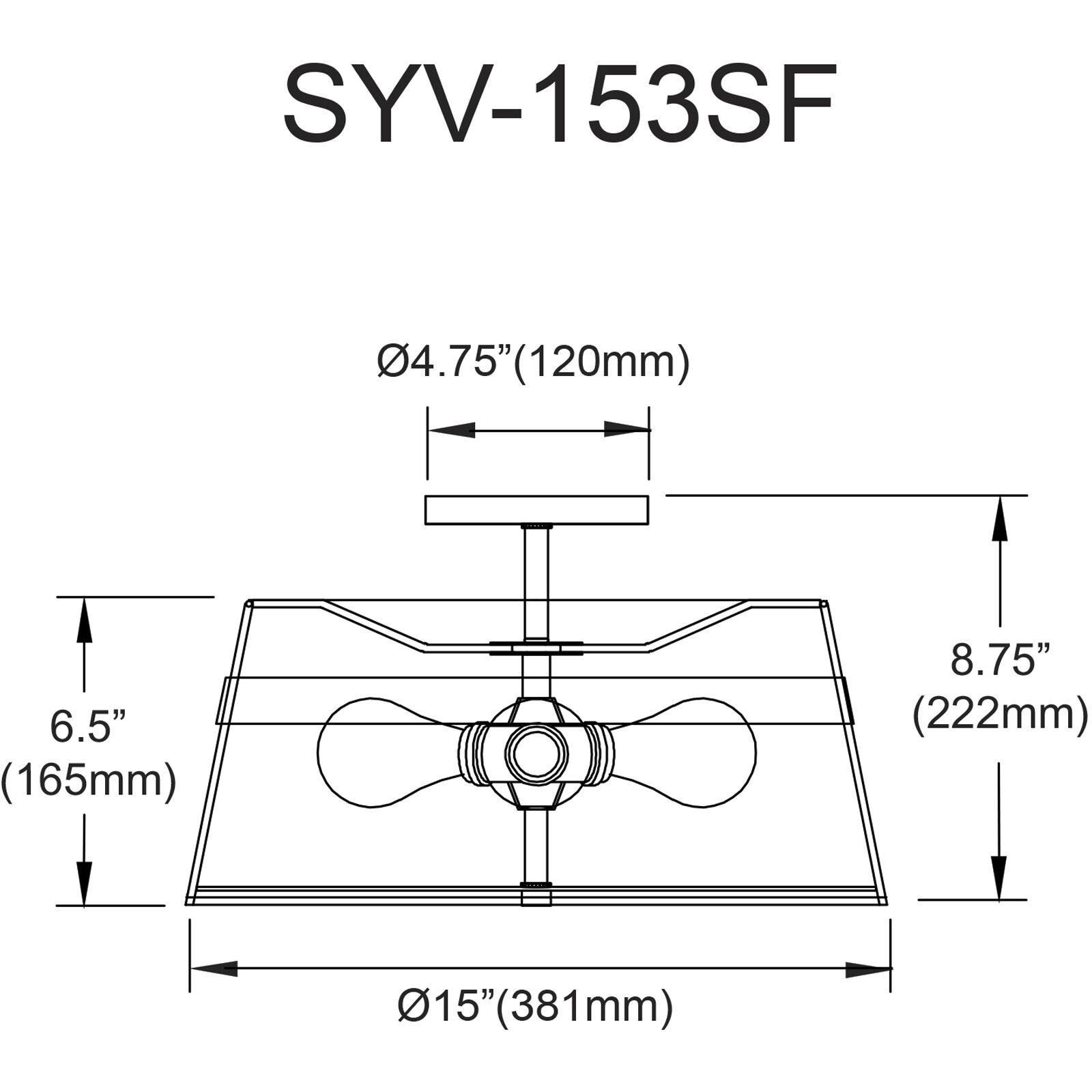 Sylvie LED 15 inch Matte Black Semi Flush Mount Ceiling Light, Fixed Rod