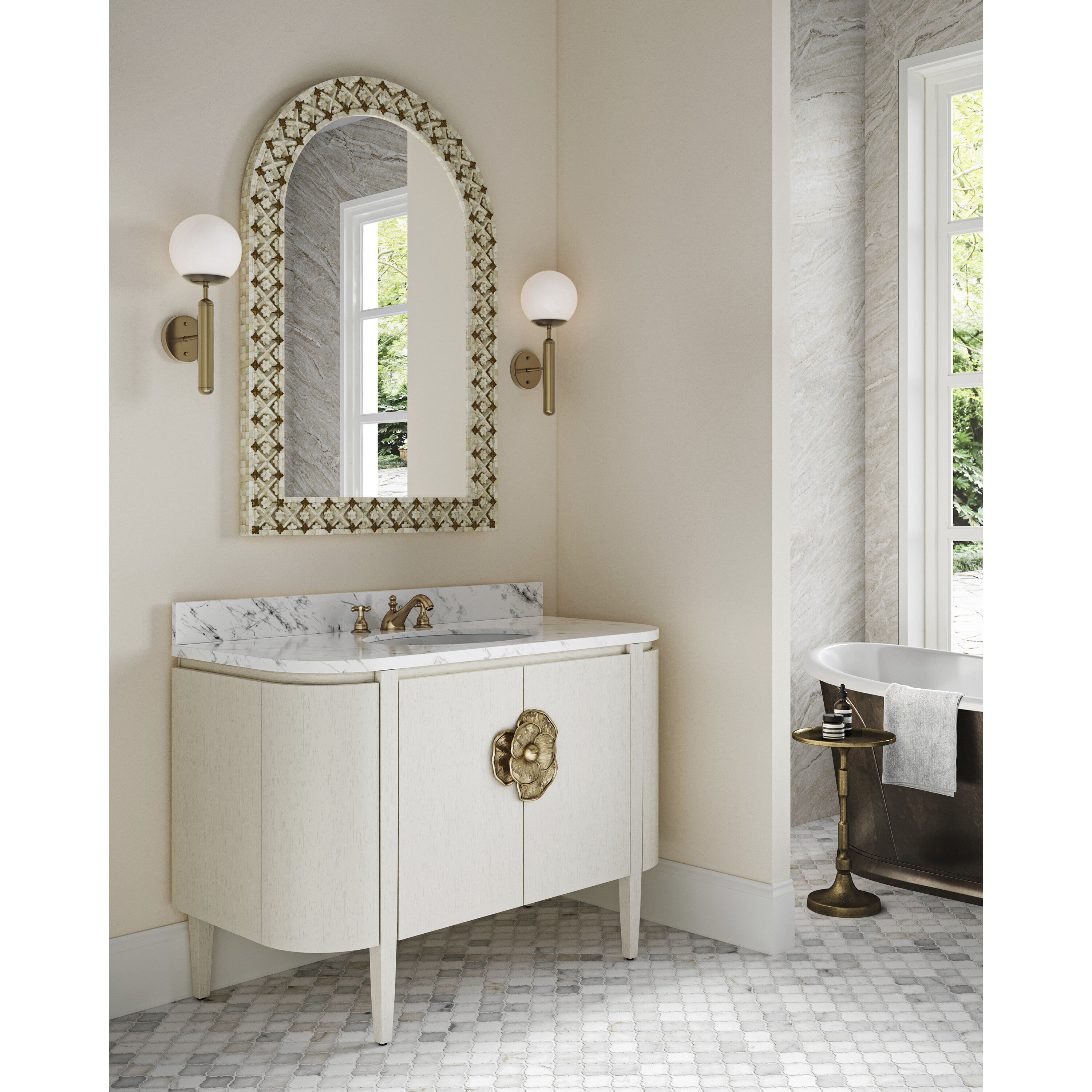 Ellaria 48.25 X 32.75 inch Natural Bone/Brass/Mirror Wall Mirror