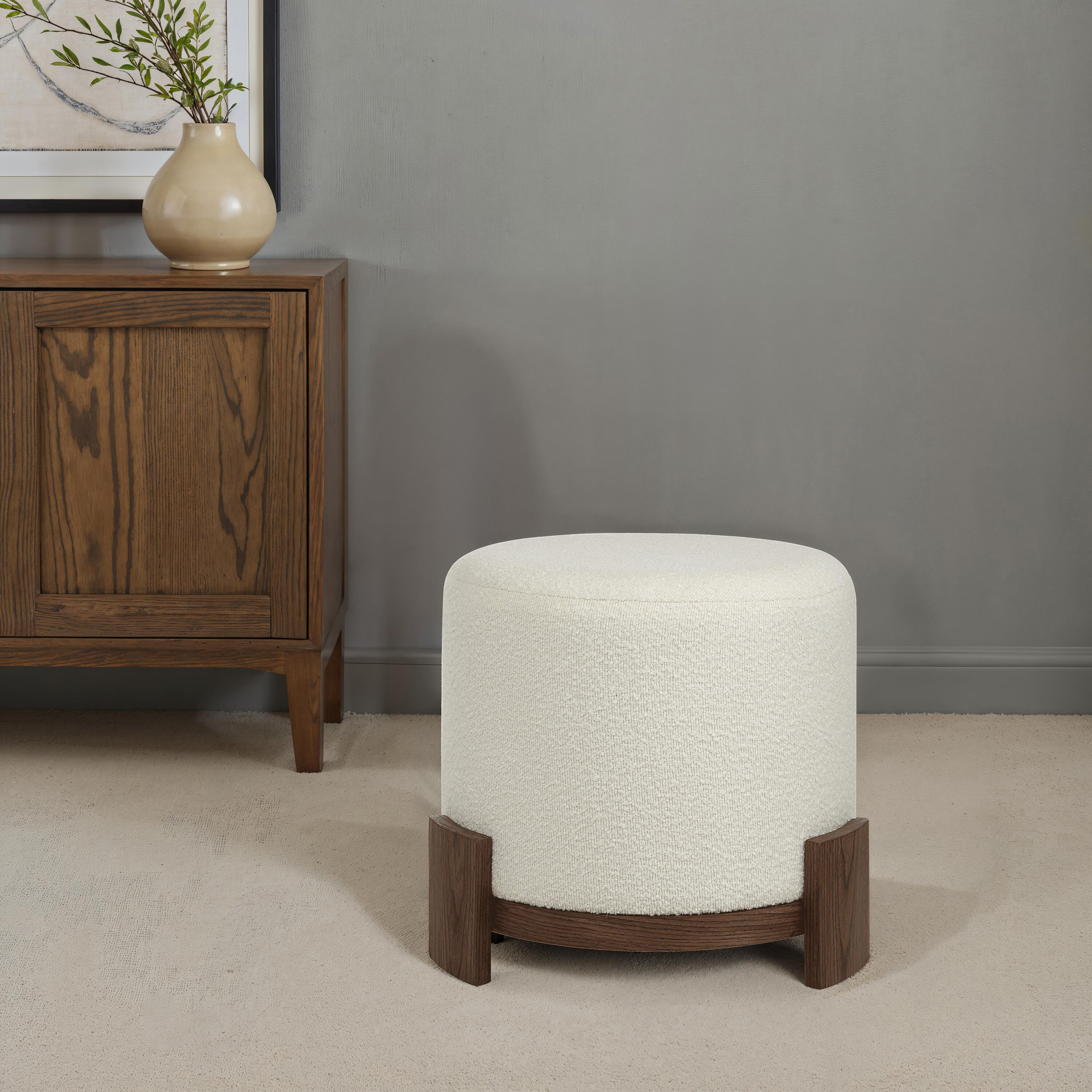 Chaves 18 inch Ivory and Dark Walnut Ottoman