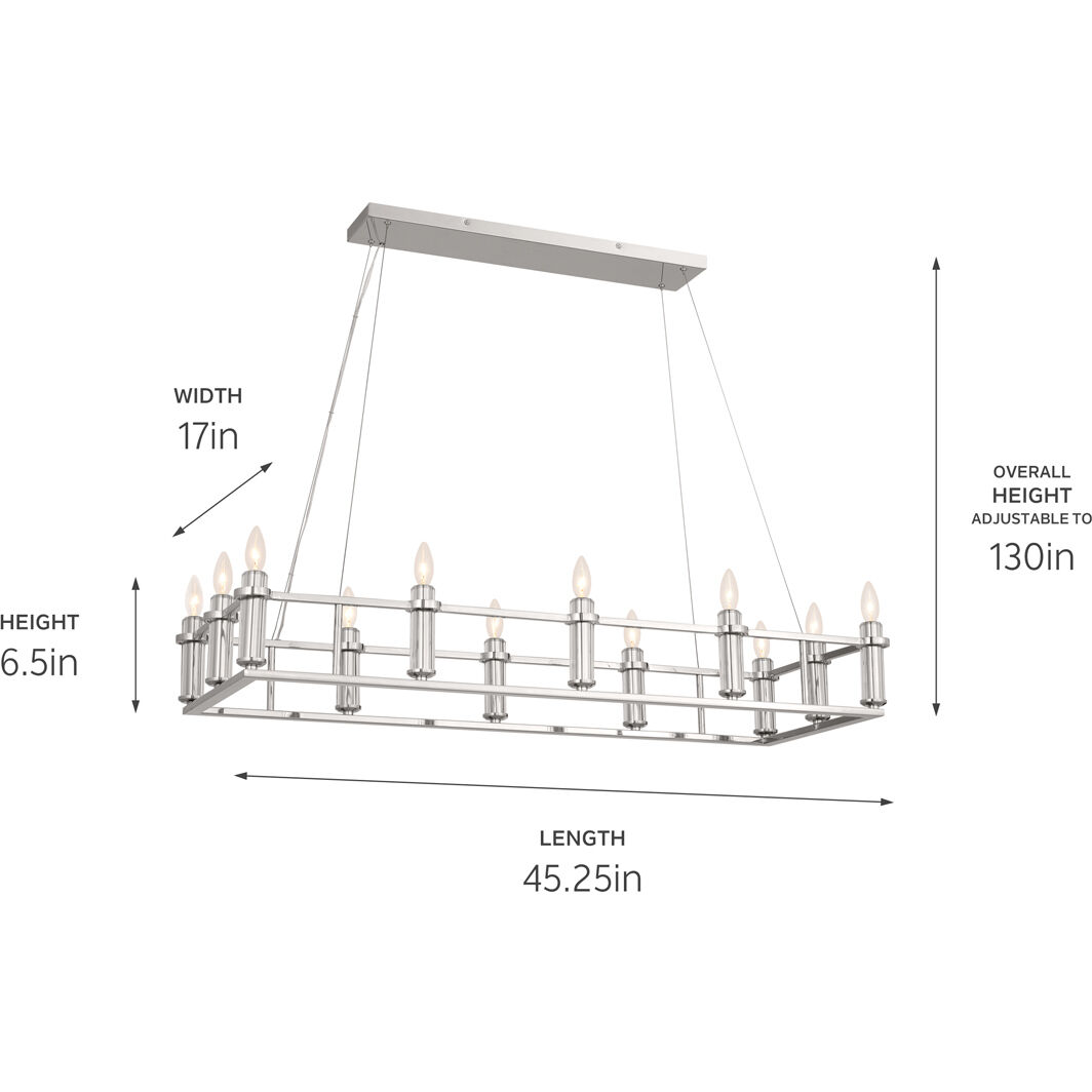 Rosalind 12 Light 17 inch Polished Nickel Chandelier Linear Ceiling Light