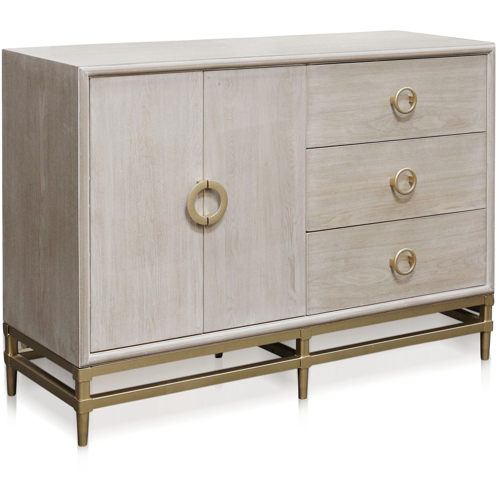 Augusta Weathered Oak and Natural Wood and Gold and Light Cream Cabinet