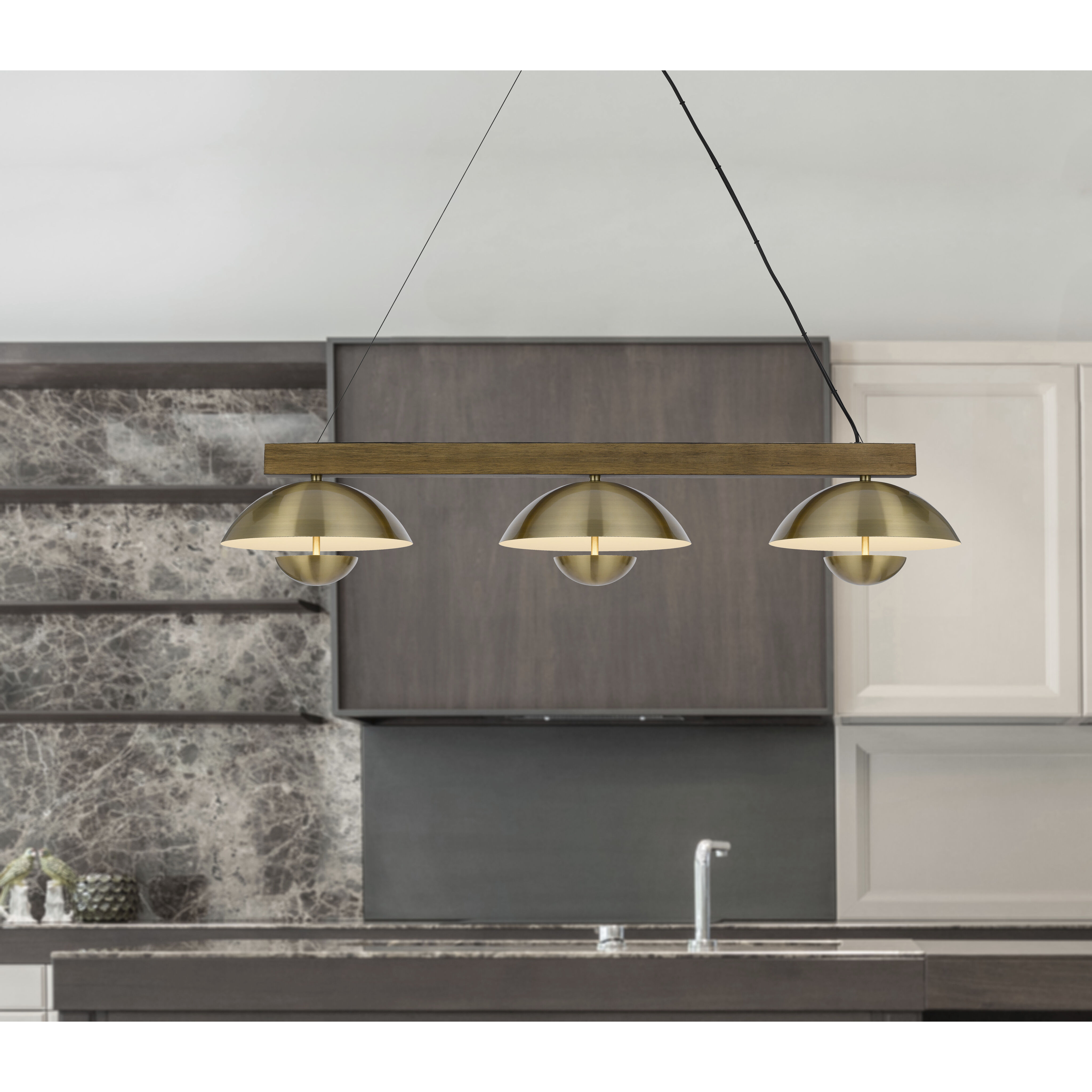 Lakeland LED 47 inch Antique Brass and Wood Island Pendant Ceiling Light