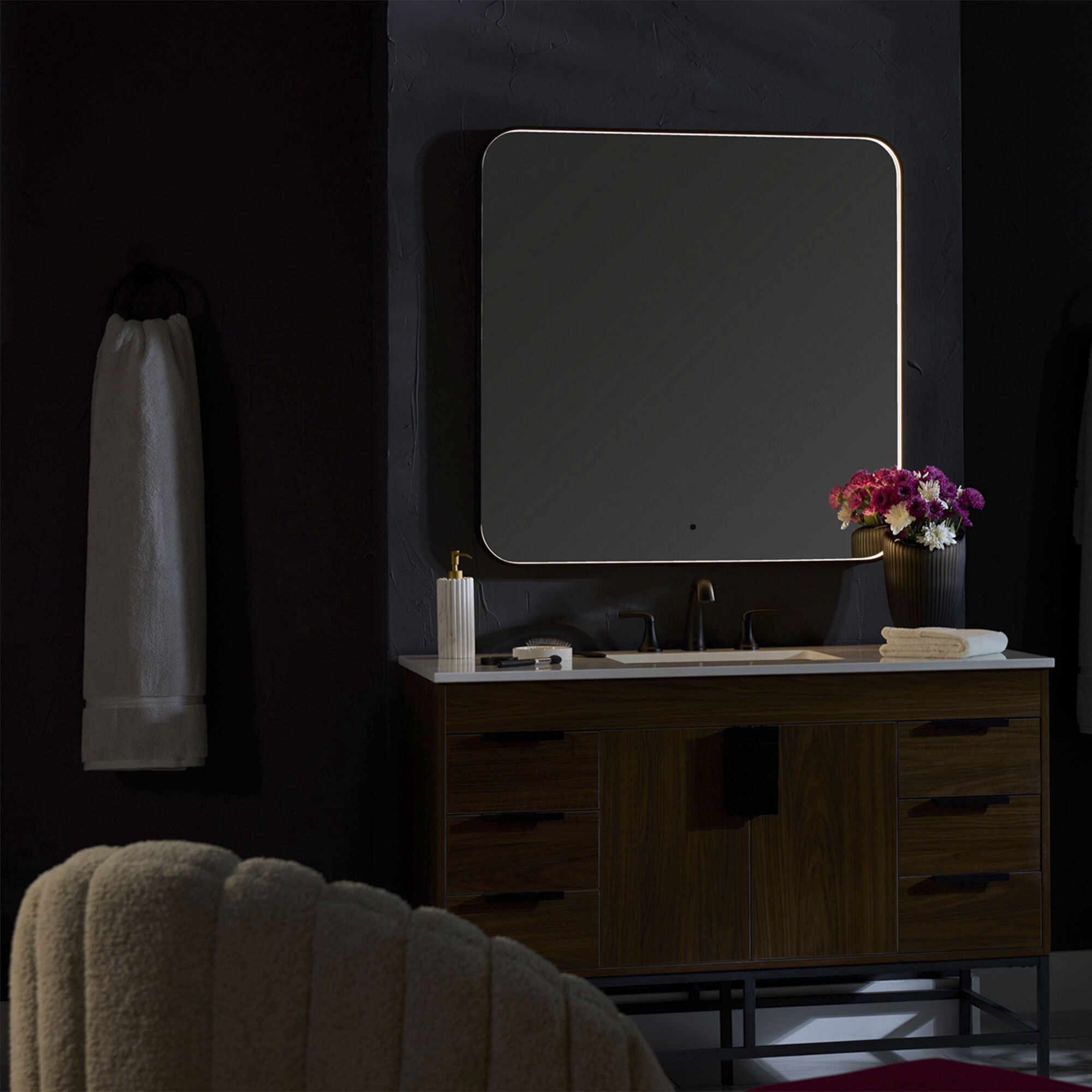 Avior 36 X 24 inch Black LED Lighted Mirror, Vanita by Oxygen