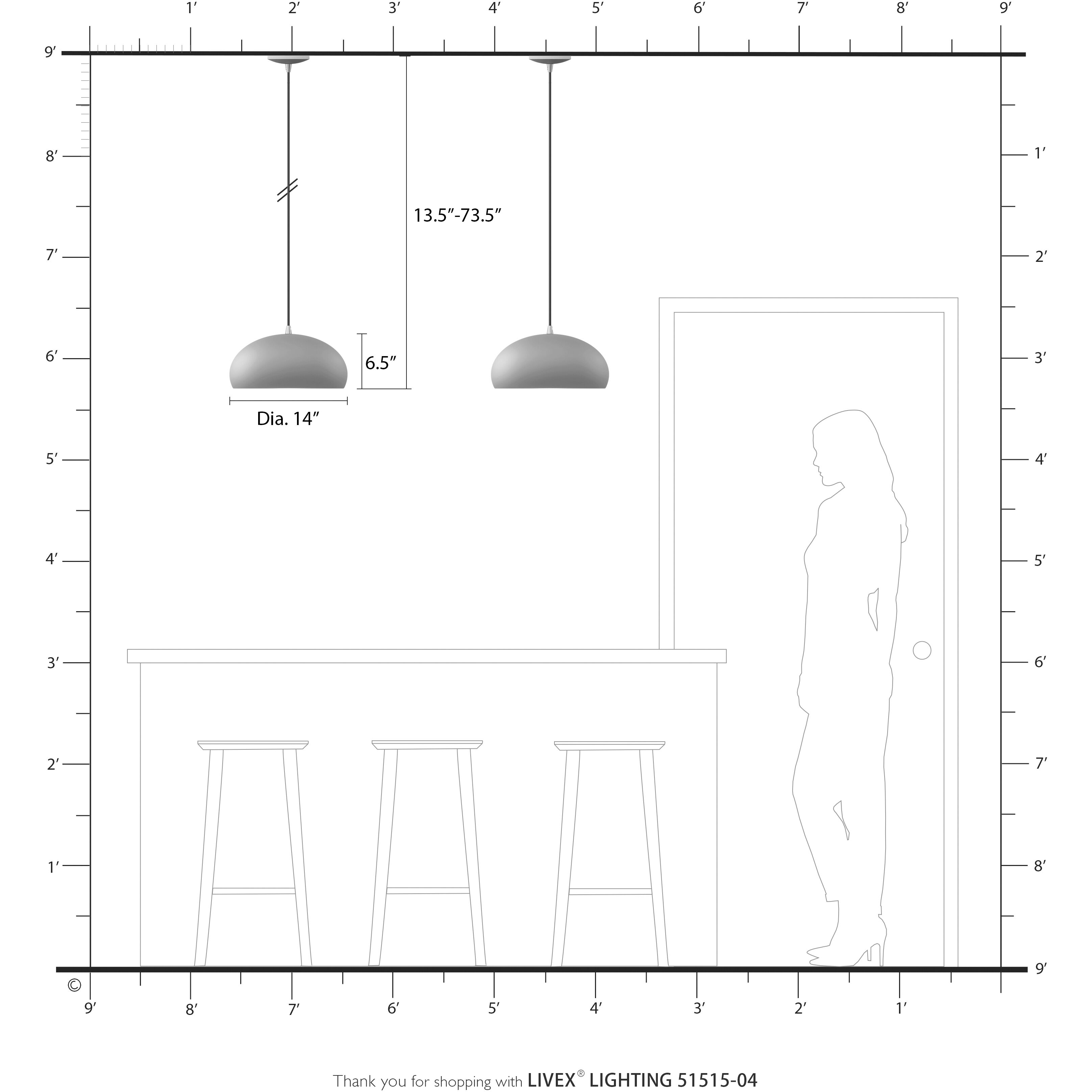 Domma 1 Light 14 inch Black with Brushed Nickel Accents Pendant Ceiling Light