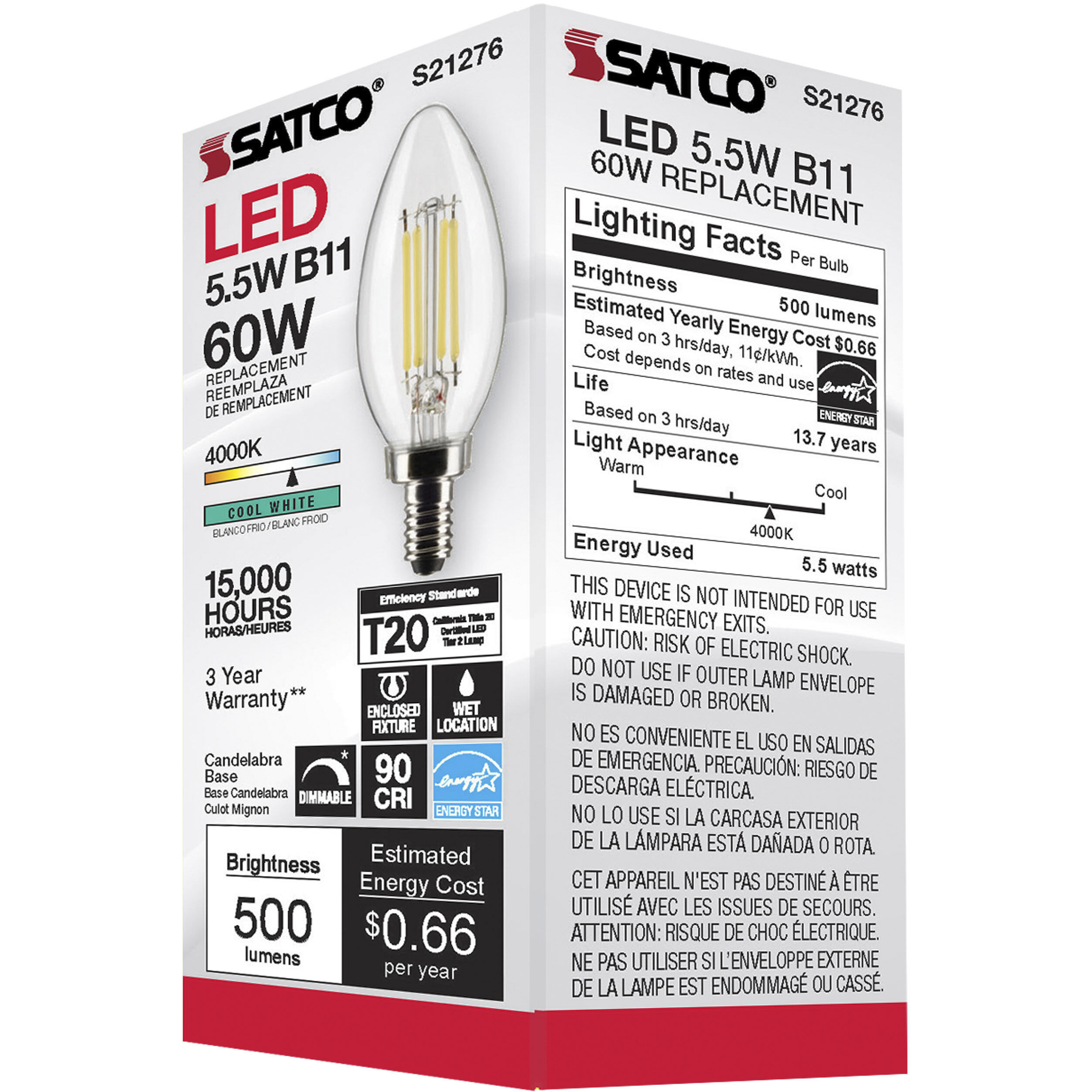 Lumos LED Candelabra Candelabra 5.50 watt 4000K LED Filament