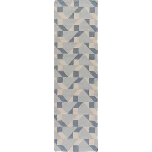 Rivington 96 X 30 inch Gray and Blue Runner, Wool and Cotton