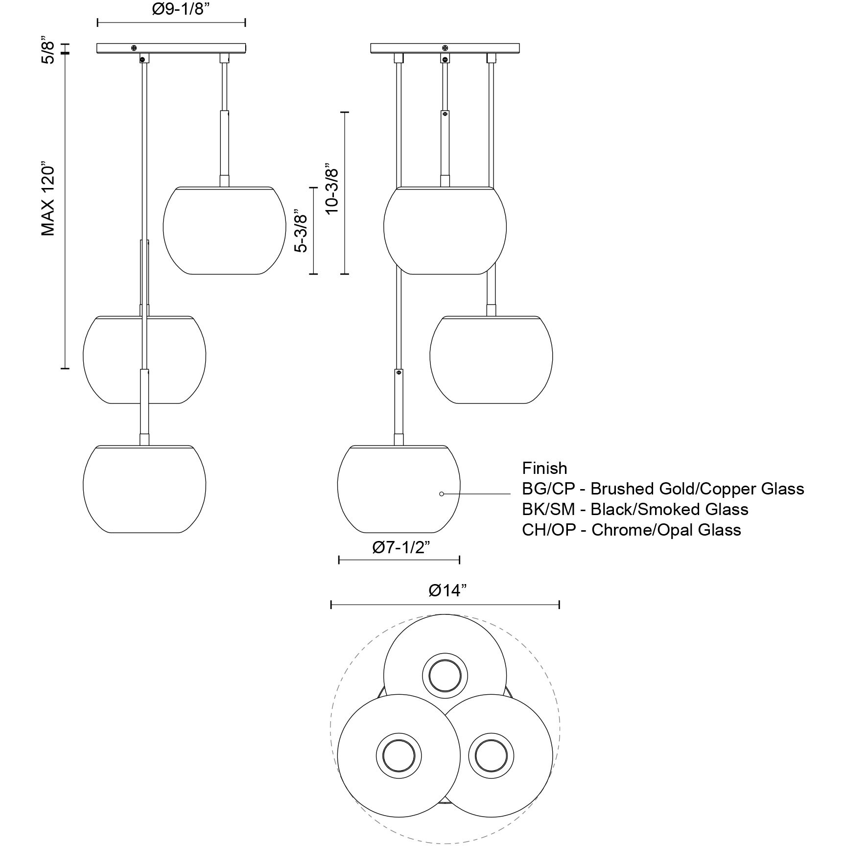 Samar 3 Light 14 inch Black Chandelier Ceiling Light in Transition Smoked Glass
