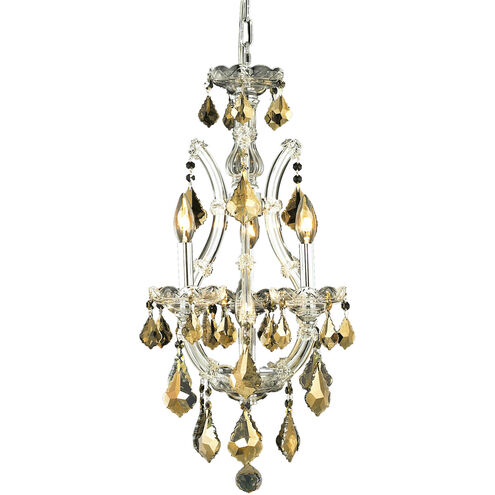 Maria Theresa 4 Light 12 inch Chrome Pendant Ceiling Light in Golden Teak, Royal Cut