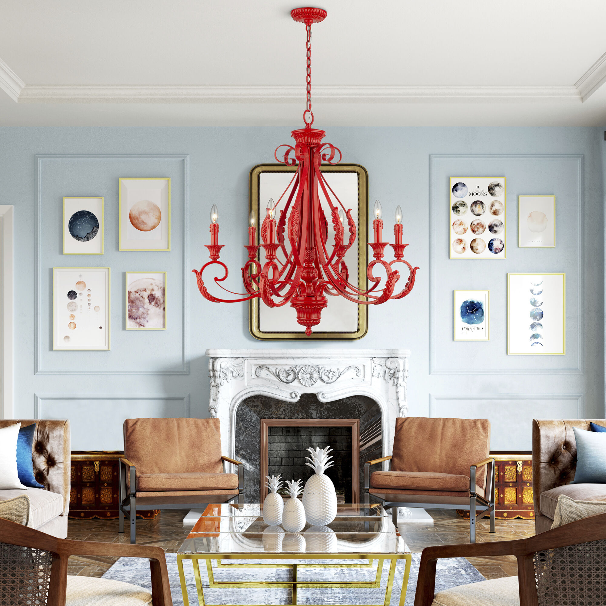 Valencia 6 Light 35 inch Shiny Red Large Chandelier Ceiling Light