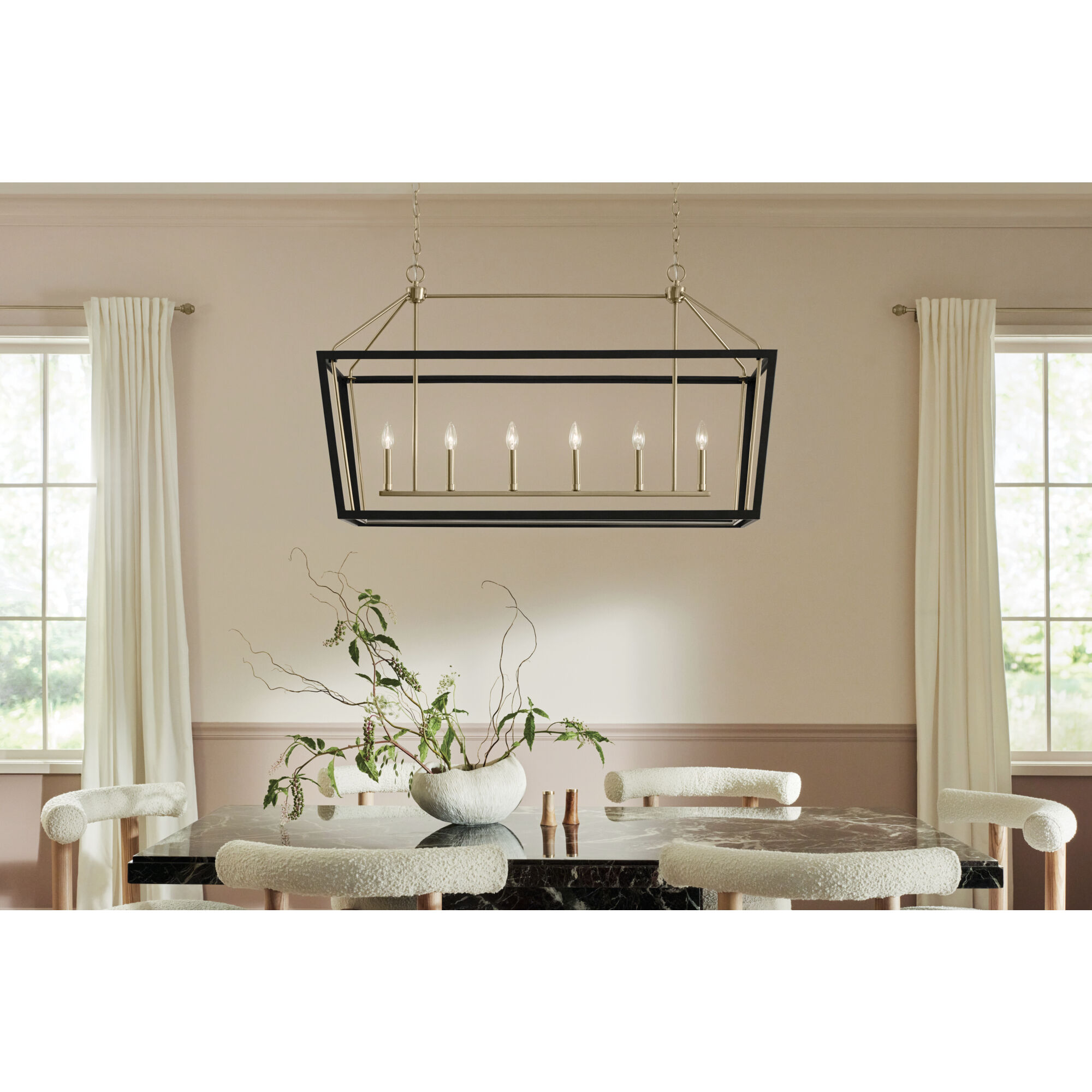 Delvin 6 Light 44.25 inch Champagne Bronze with Black Chandelier Linear Ceiling Light, Single