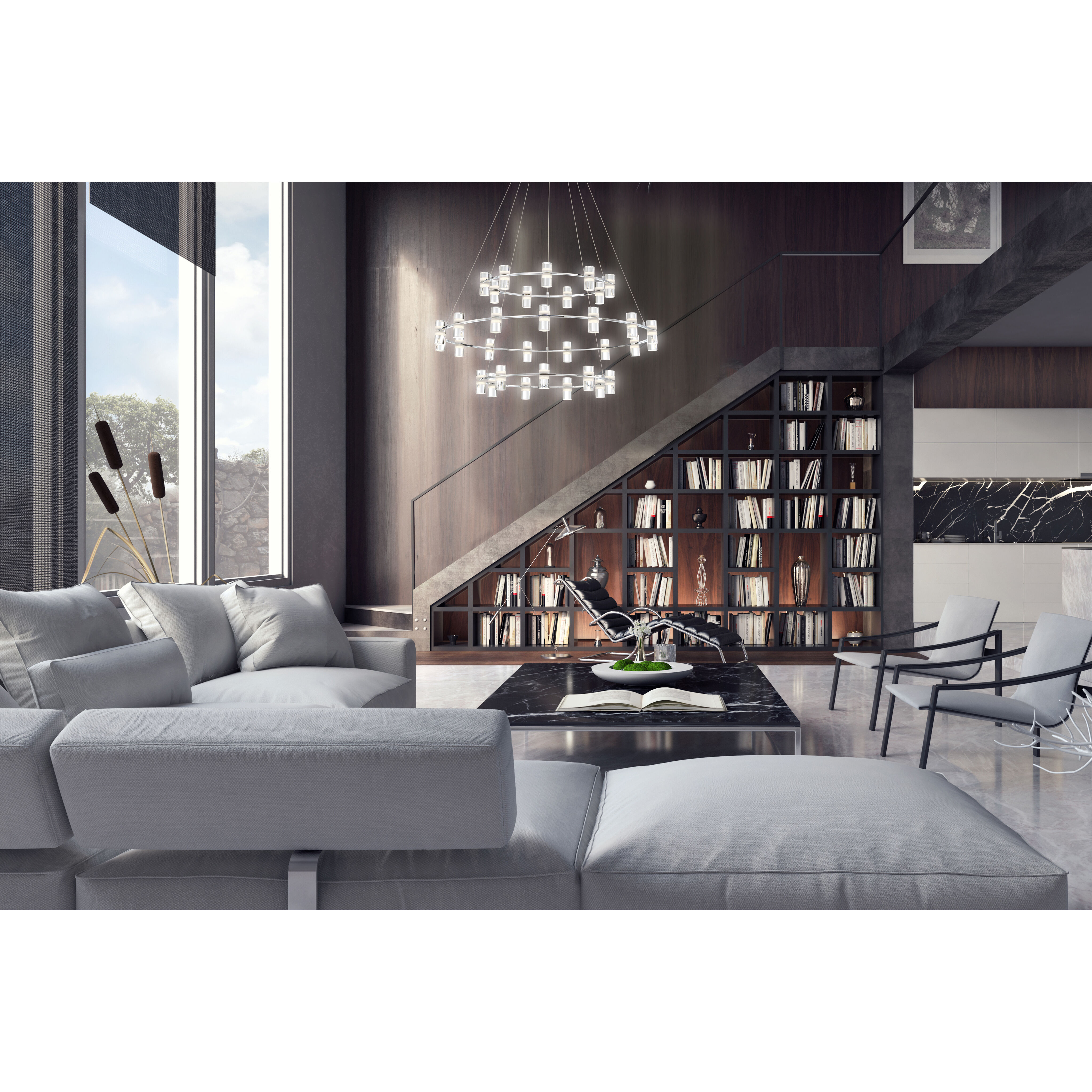 Netto LED 40.5 inch Chrome Chandelier Ceiling Light, Large