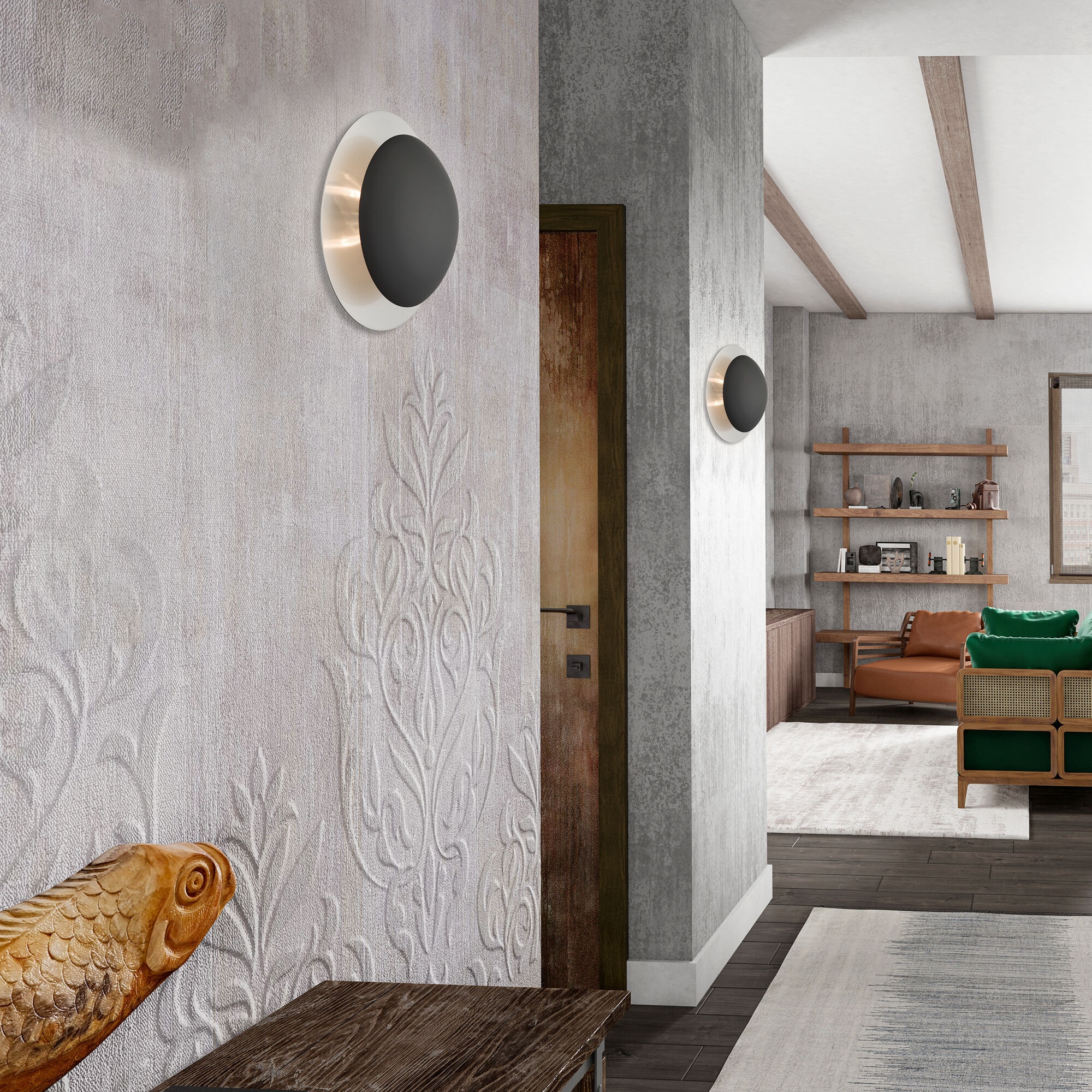 Ventura 2 Light 11 inch Black with Brushed Nickel Reflector Backplate Semi-Flush/Wall Sconce Ceiling Light, Medium