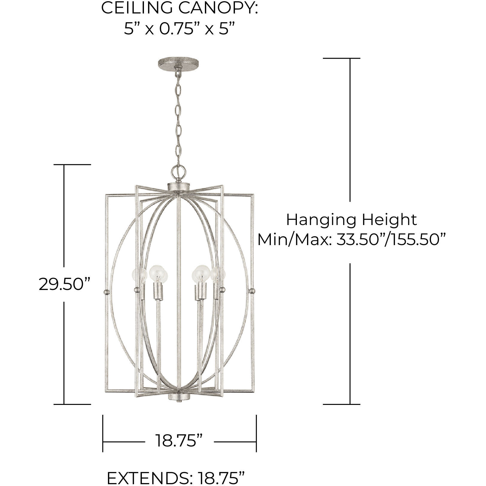 Oran 6 Light 19 inch Antique Silver Foyer Ceiling Light
