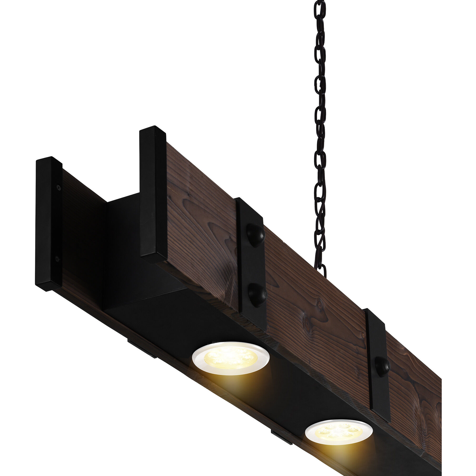 Pago LED 59 inch Black and Wood Drum Shade Island Light Ceiling Light