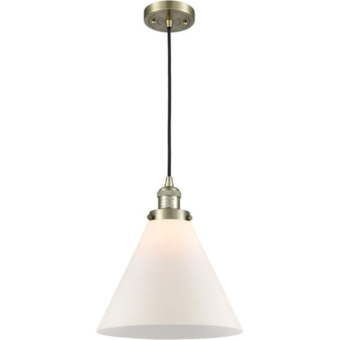 Franklin Restoration X-Large Cone 1 Light 12 inch Antique Brass Mini Pendant Ceiling Light in Incandescent, Matte White Glass, Franklin Restoration