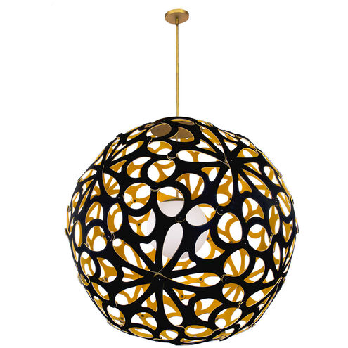Groovy LED 36 inch Black-Gold Aged Brass Pendant Ceiling Light in 36in., Black and Gold