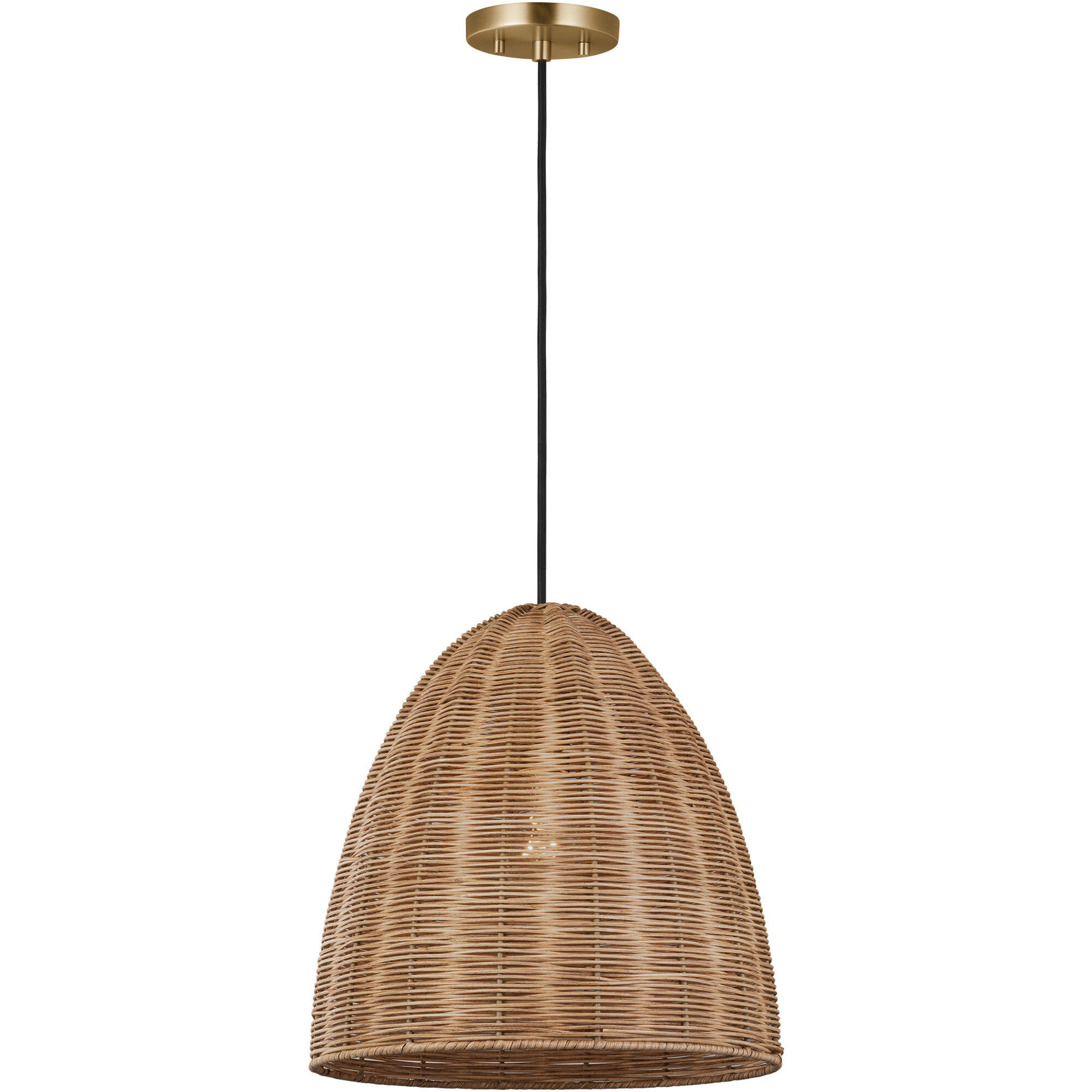 Sean Lavin Norman Pendant Ceiling Light in Satin Brass with Blonde Rattan