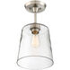 Modern 1 Light 10 inch Brushed Nickel Semi-Flush Ceiling Light