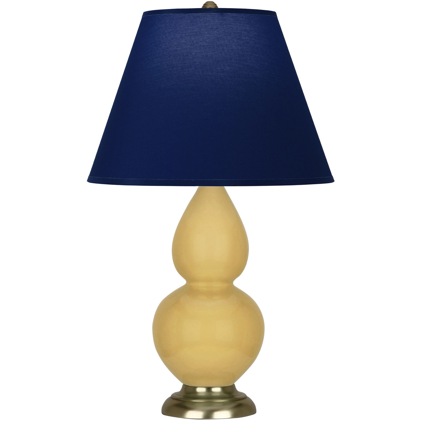 Small Double Gourd 22.75 inch 150.00 watt Sunset Glazed Ceramic with Antique Brass Accent Lamp Portable Light in Sunset Yellow, Navy with Gray