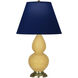 Small Double Gourd 22.75 inch 150.00 watt Sunset Glazed Ceramic with Antique Brass Accent Lamp Portable Light in Sunset Yellow, Navy with Gray