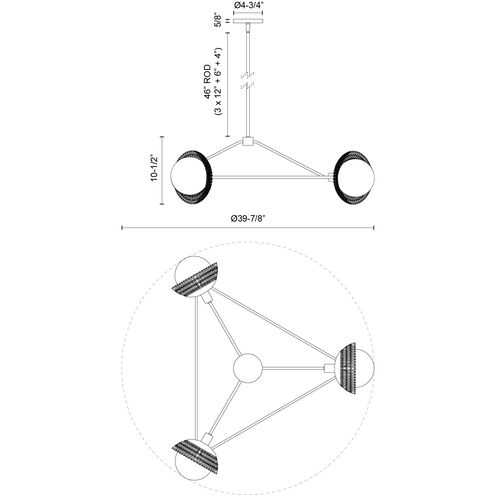 Alora Mood Perth 3 Light 39.88 inch Brushed Gold Chandelier Ceiling Light