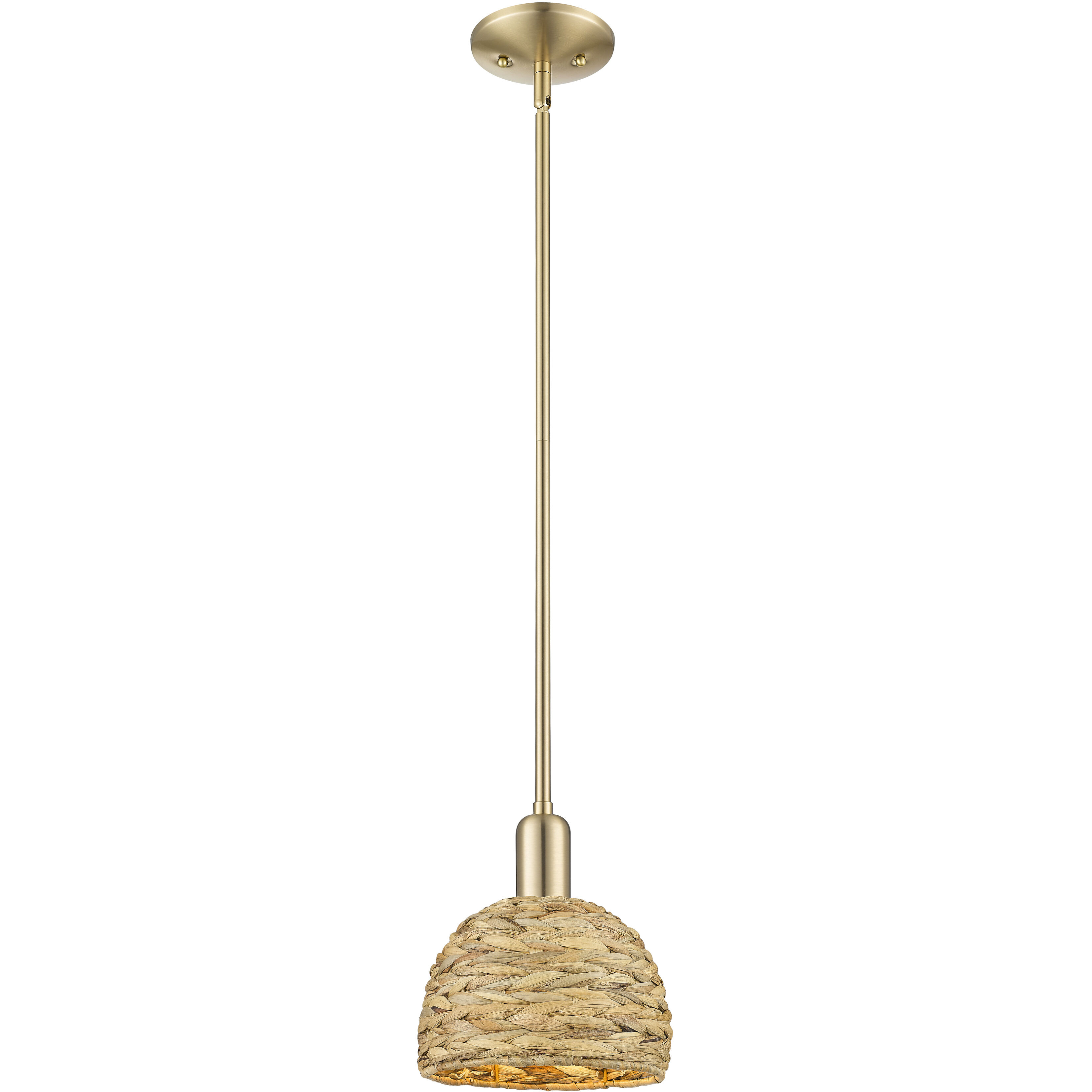 Arcadia Woven Rattan 1 Light 8 inch Champagne Bronze Mini Pendant Ceiling Light