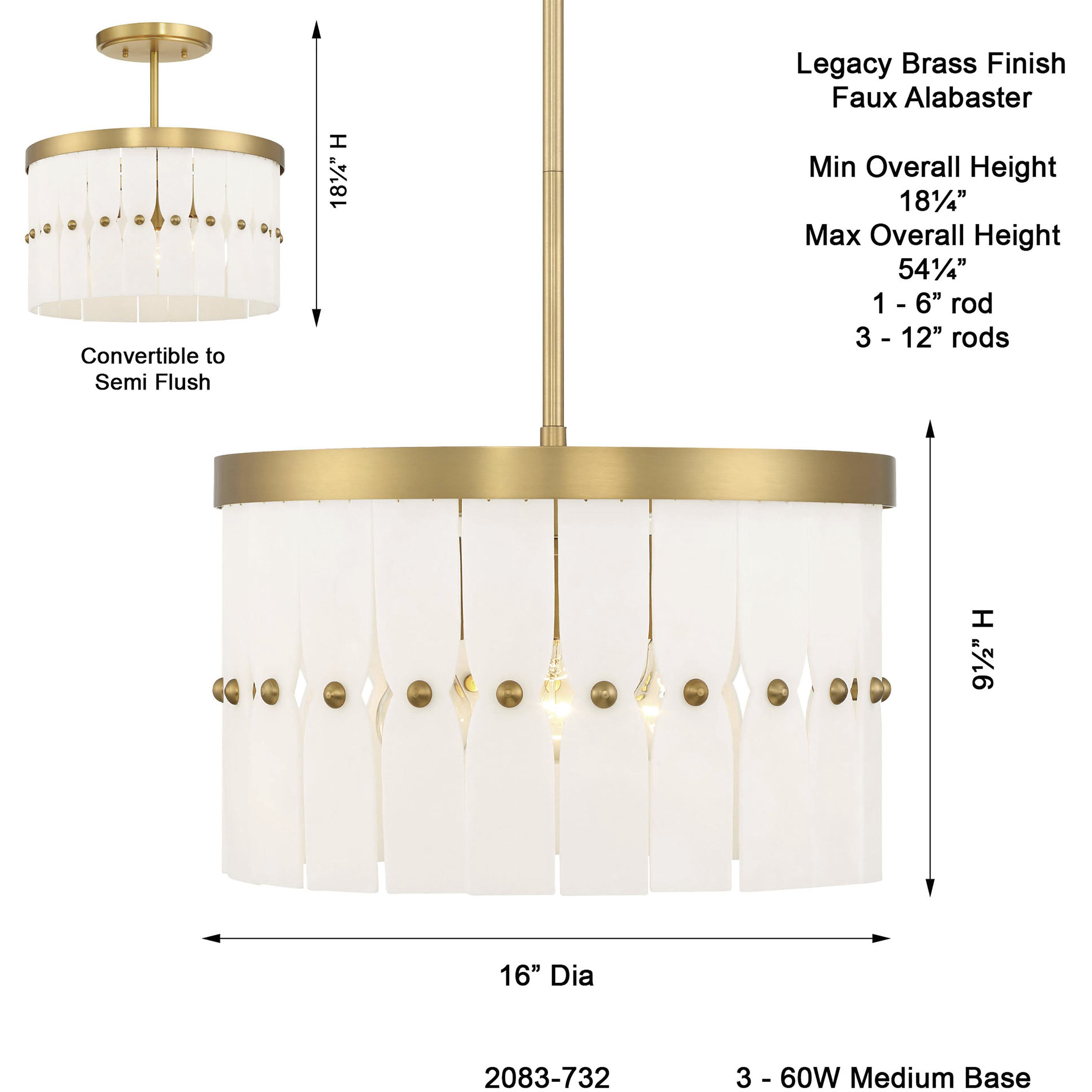 Coronelle 3 Light 16 inch Legacy Brass Convertible Semi-Flush Ceiling Light