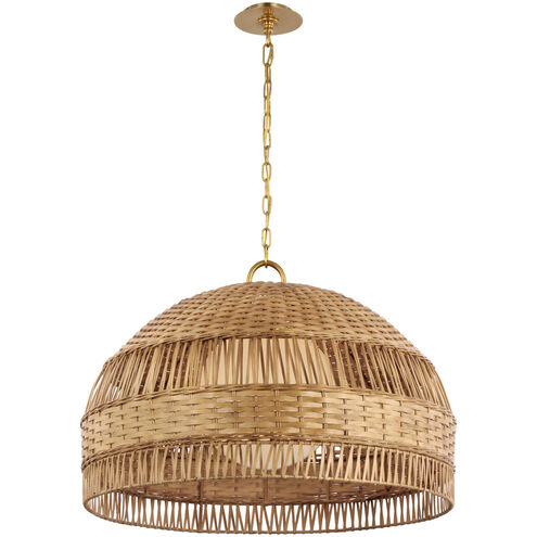 Marie Flanigan Whit LED 30.75 inch Soft Brass and Natural Wicker Dome Hanging Shade Ceiling Light, Extra Large