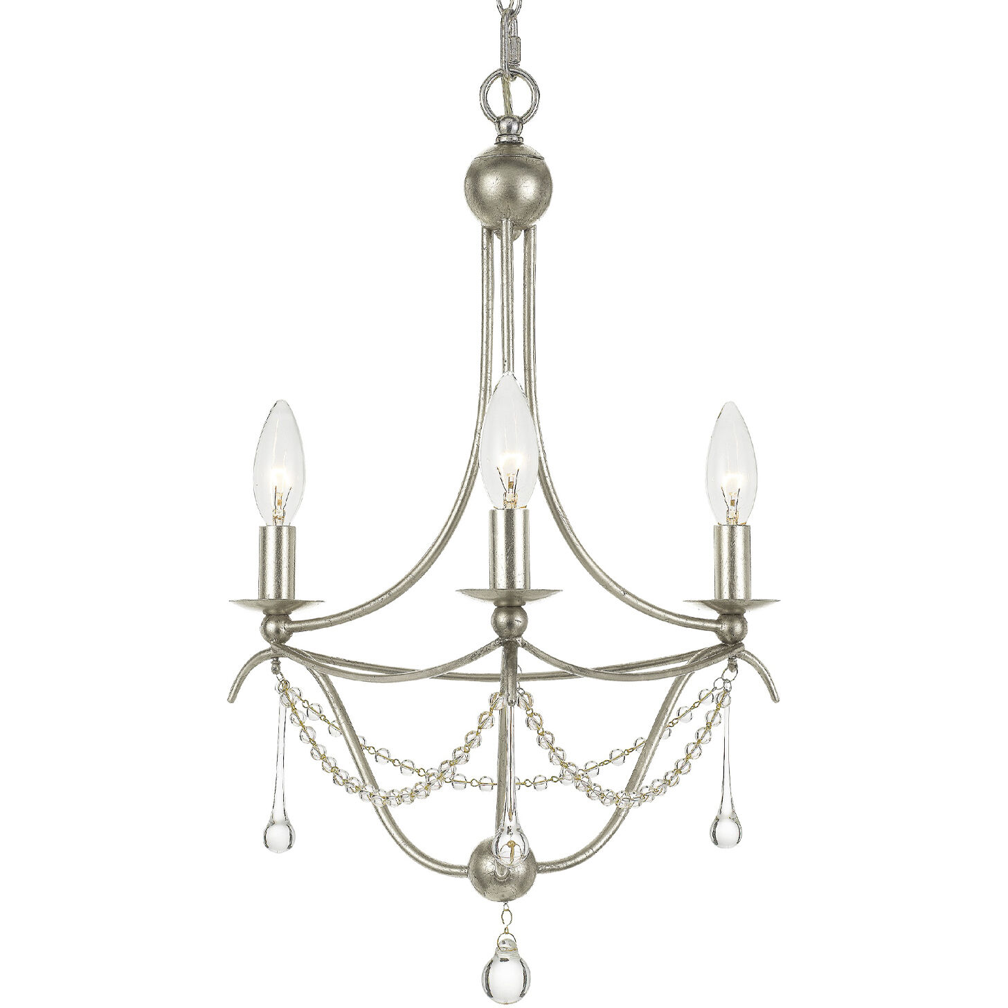 Metro 3 Light 15.5 inch Antique Silver Mini Chandelier Ceiling Light