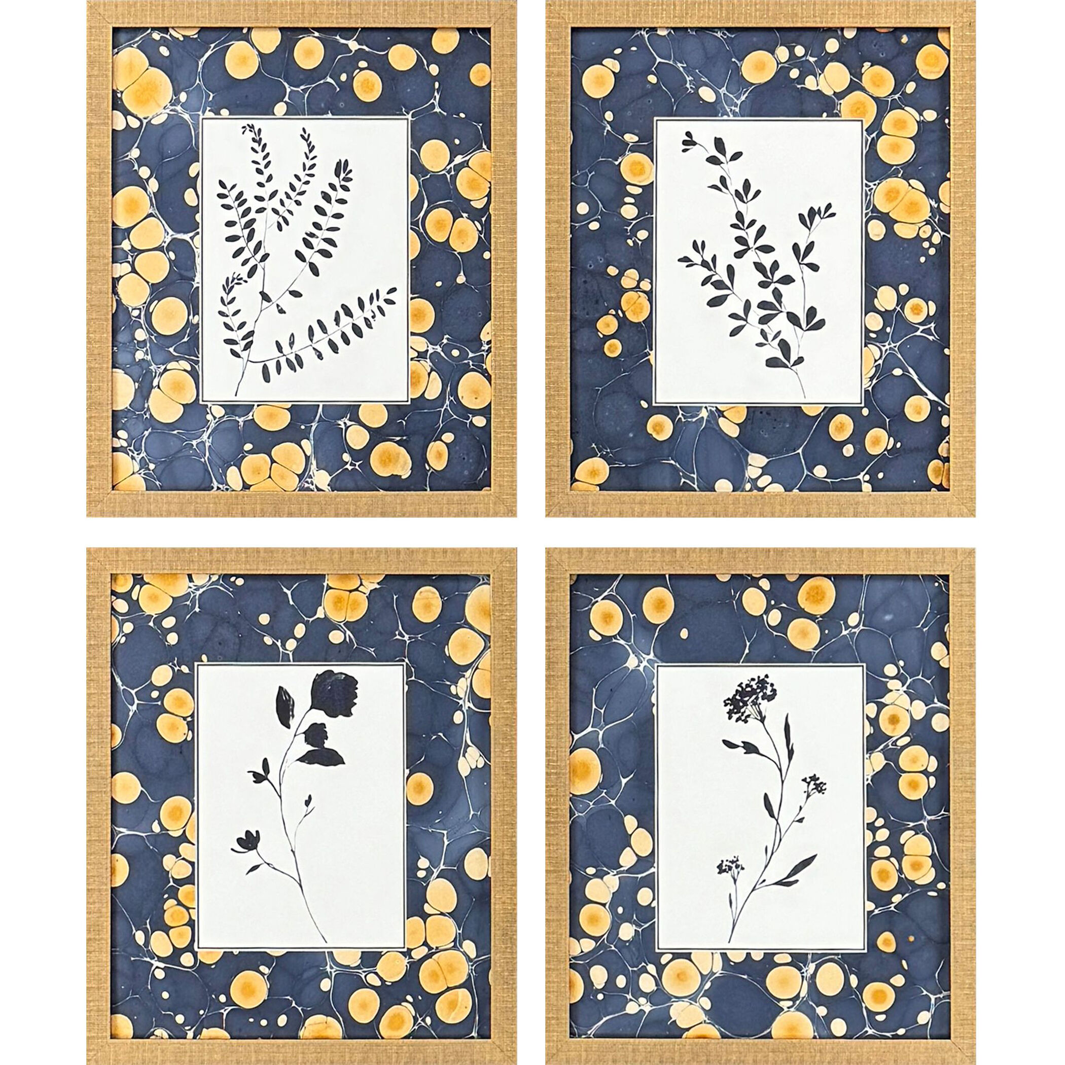 Simple Nature Blue and Metallic and White Framed Art