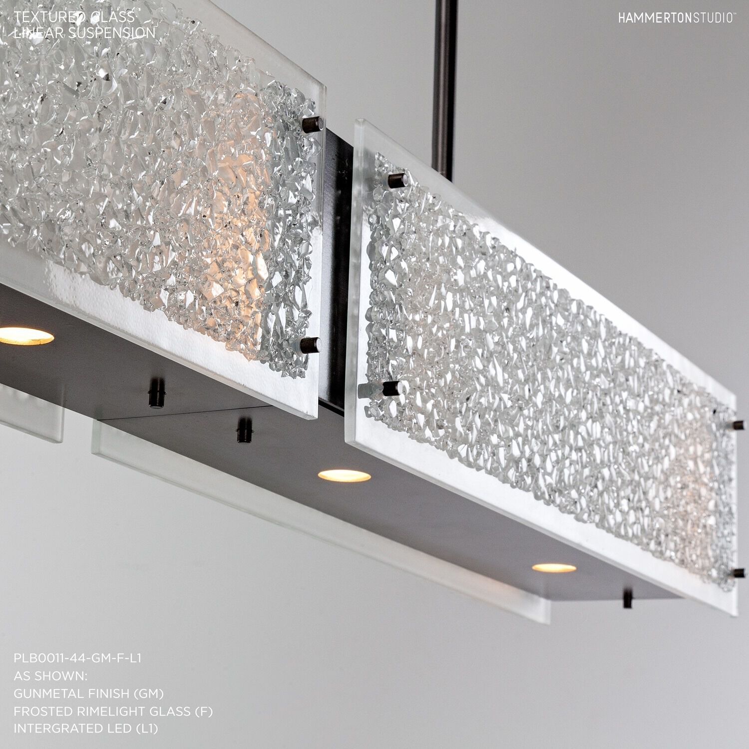 Textured Glass LED 44.4 inch Gilded Brass Linear Pendant Ceiling Light in Frosted Granite, 2700K LED