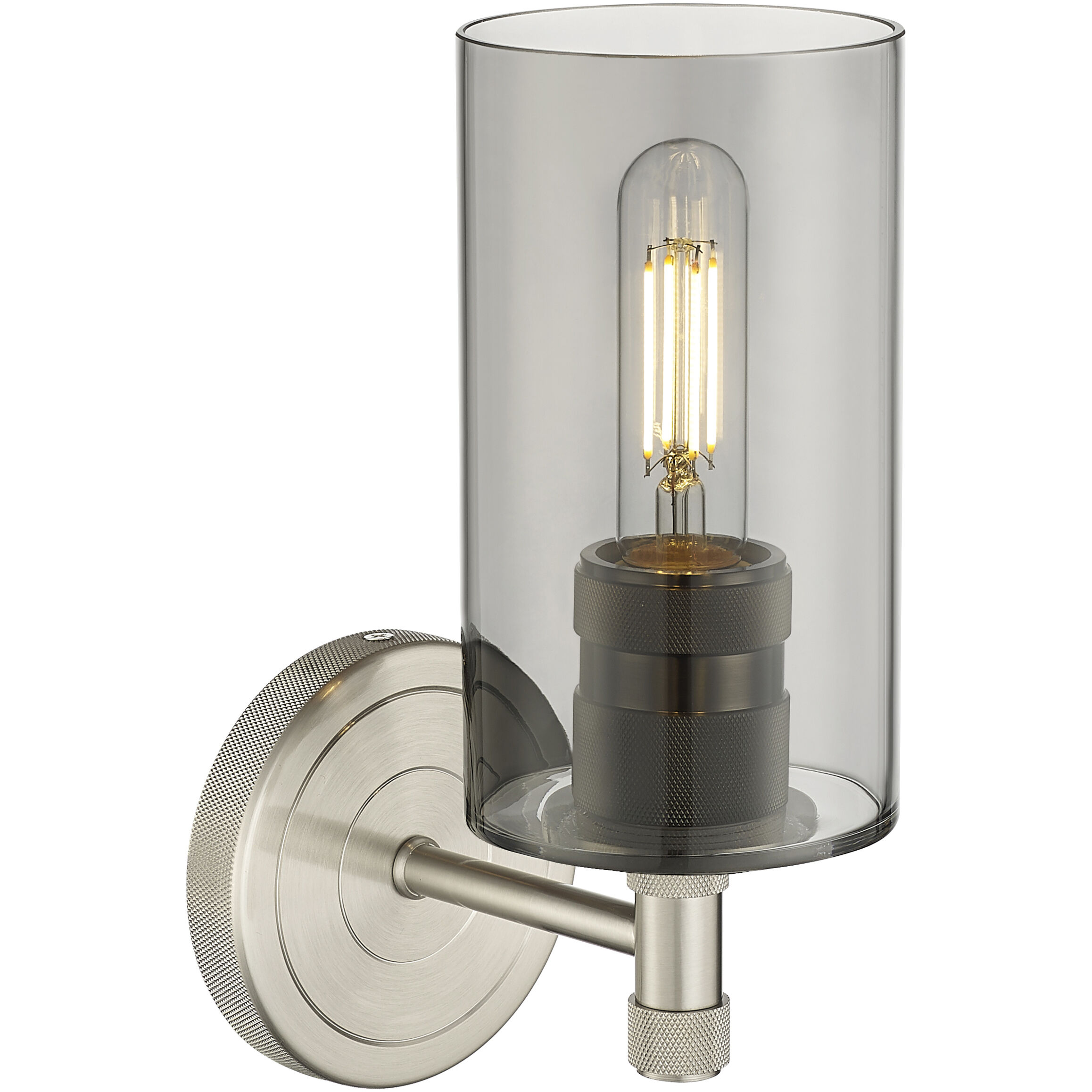 Crown Point Sconce Wall Light in Satin Nickel, Light Smoke Glass