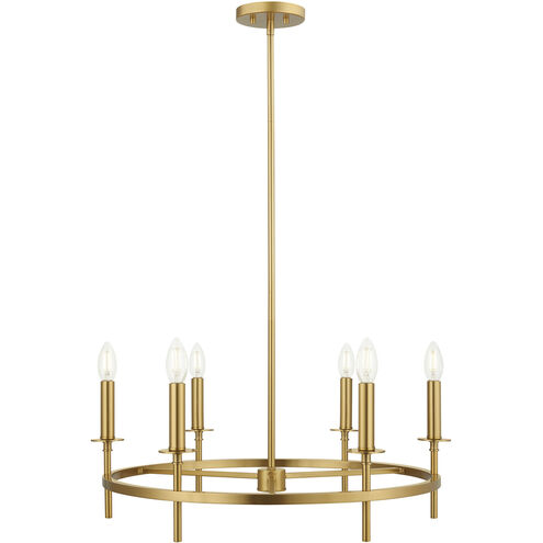 Transitional 6 Light 25 inch Natural Brass Chandelier Ceiling Light
