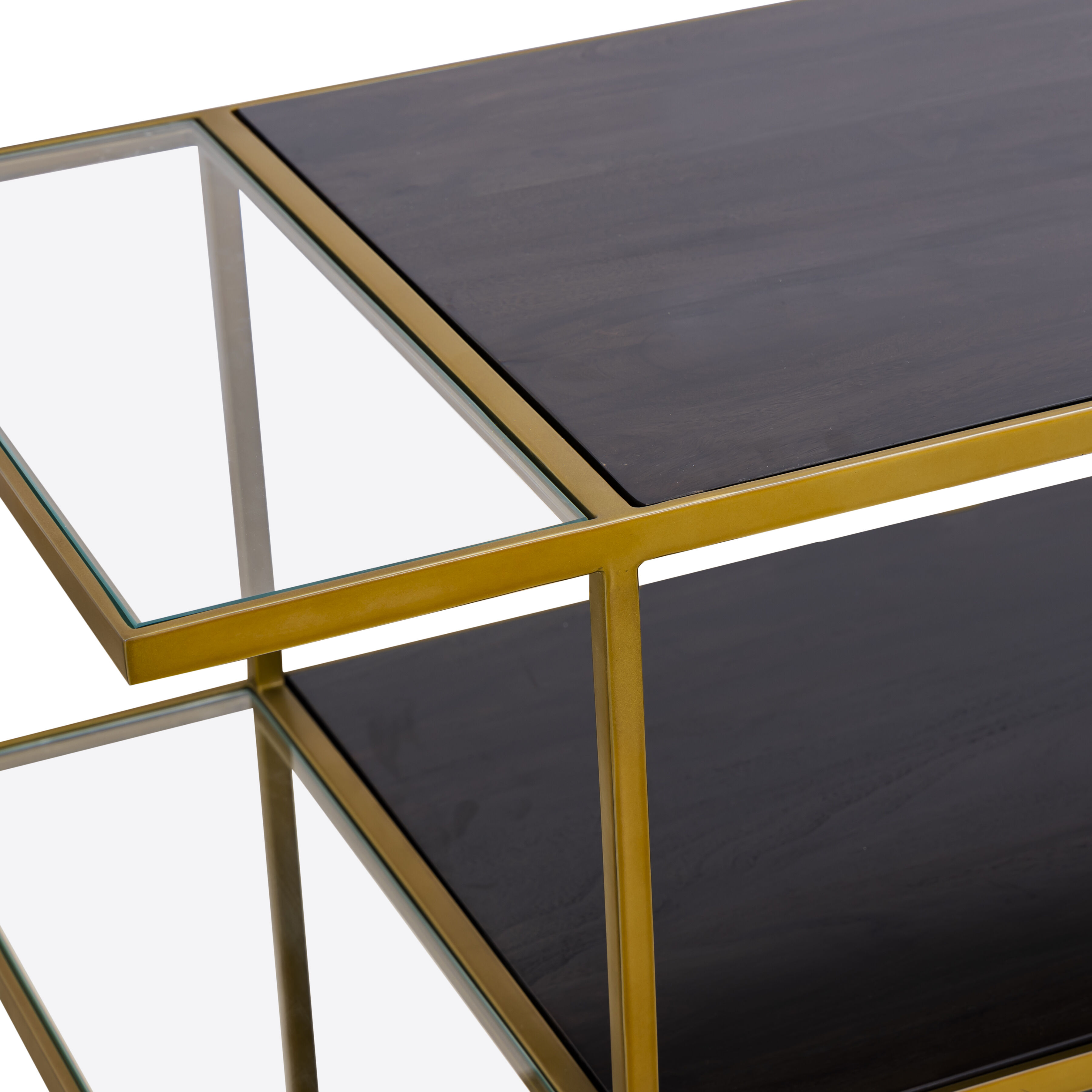 Carrick 60 X 18 inch Dark Brown with Brass and Clear Console Table