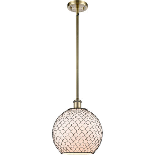 Ballston Large Farmhouse Chicken Wire 1 Light 10 inch Antique Brass Pendant Ceiling Light, Ballston