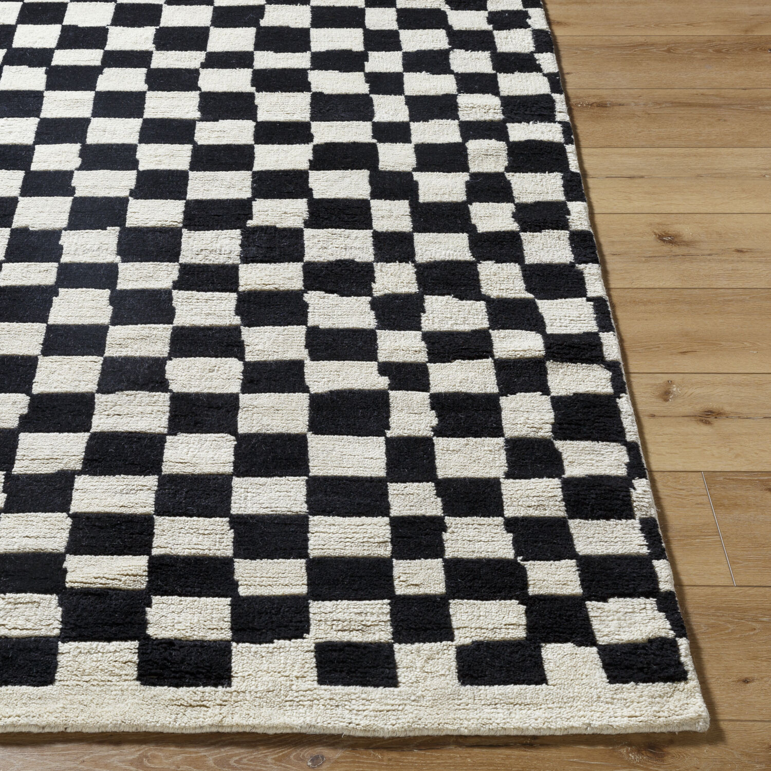 Damier 120 X 96 inch Ivory / Black Handmade Rug in 8 x 10