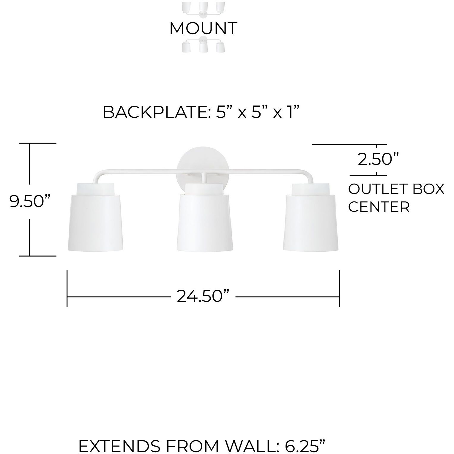 Pratt 3 Light 24.5 inch Matte White Vanity Light Wall Light