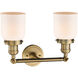 Franklin Restoration Small Bell 2 Light 16 inch Brushed Brass Bath Vanity Light Wall Light in Matte White Glass, Franklin Restoration
