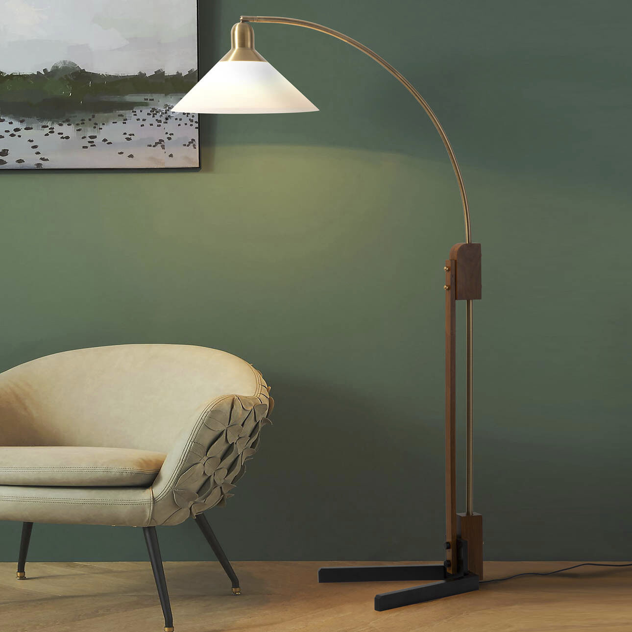 Melmar 60 inch 100.00 watt Walnut and Weathered Brass with Black Arc Floor Lamp Portable Light