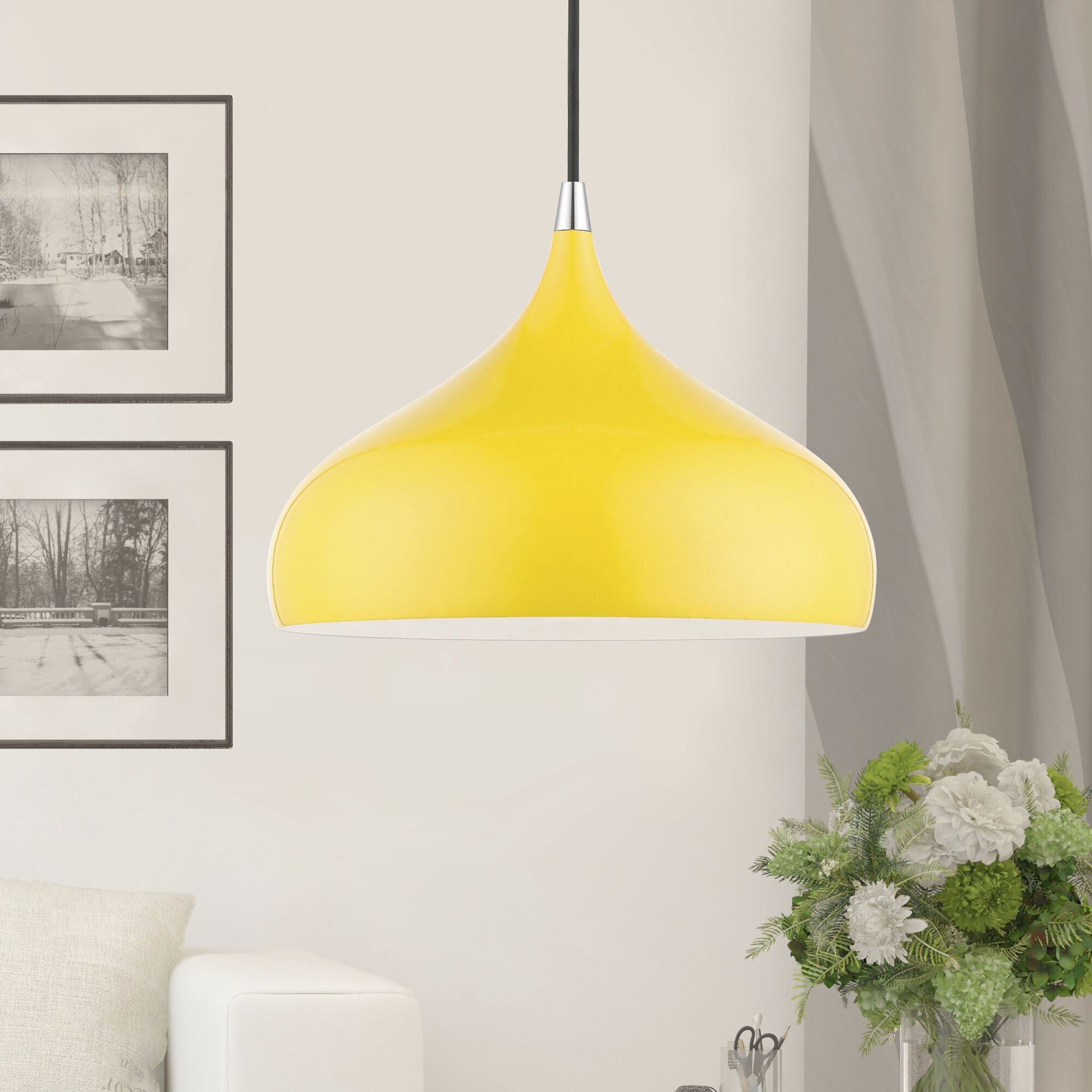 Amador 1 Light 12 inch Shiny Yellow with Polished Chrome Accents Pendant Ceiling Light