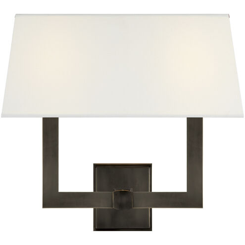Chapman & Myers Square Tube 2 Light 15.5 inch Bronze Double Sconce Wall Light in Linen 2
