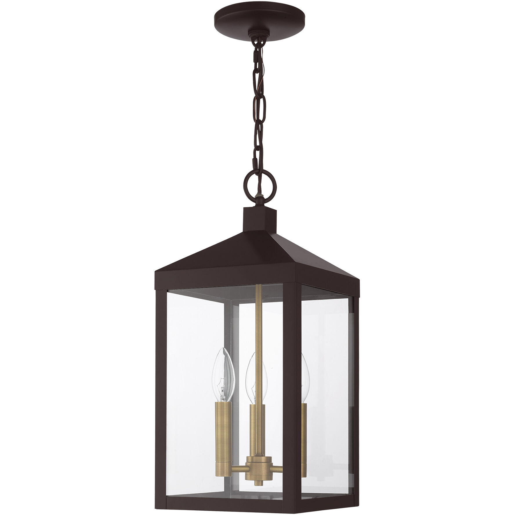 Nyack 3 Light 8.25 inch Bronze with Antique Brass Cluser Outdoor Pendant Lantern