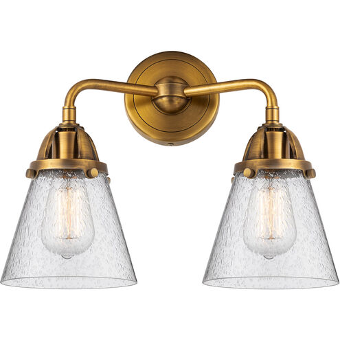 Nouveau 2 Small Cone 2 Light 14 inch Brushed Brass Bath Vanity Light Wall Light in Seedy Glass