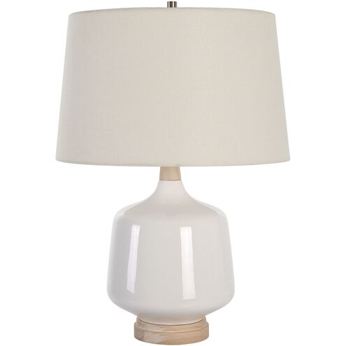 Opal 24.5 inch 150.00 watt White High Gloss Glaze and Natural Wood Table Lamp Portable Light